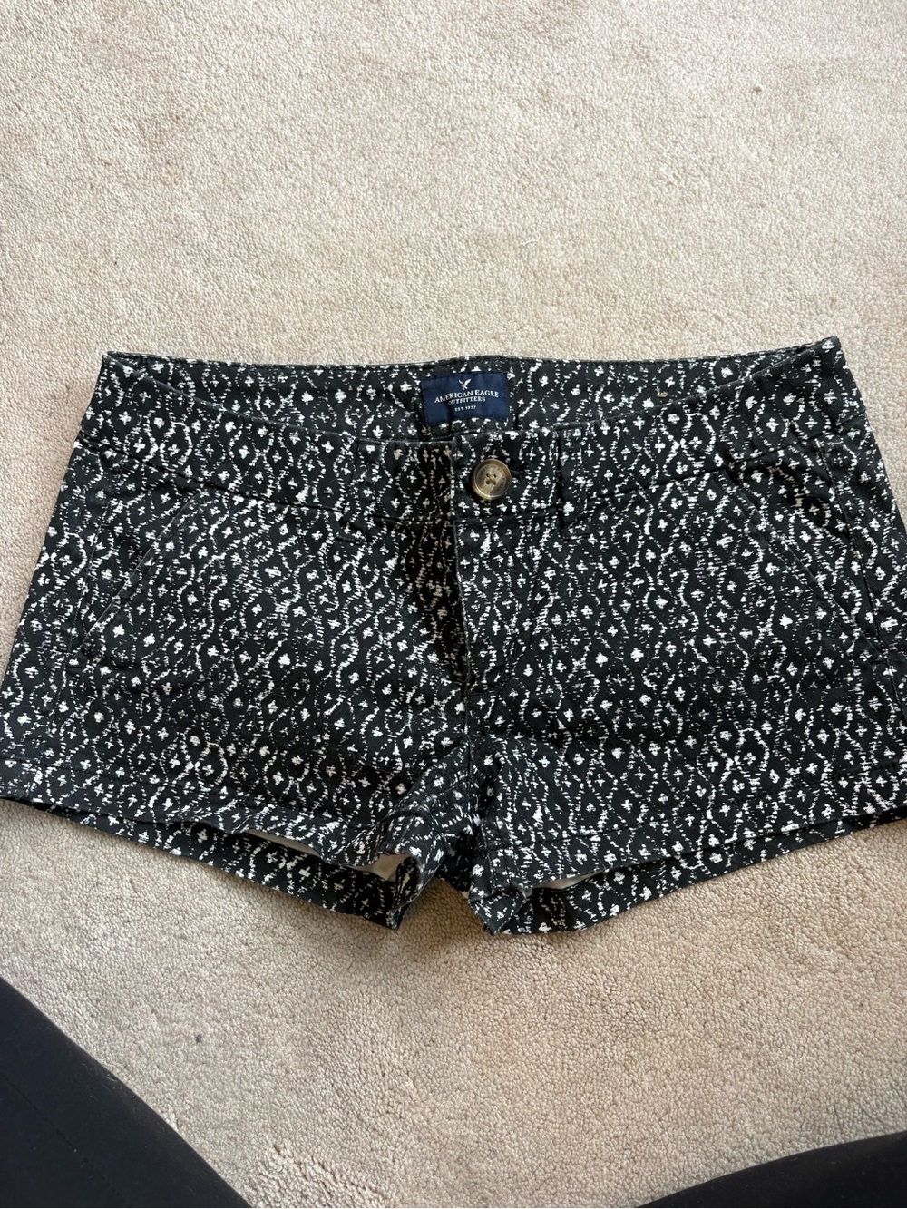 American Eagle Outfitters Black Shorts with White Geometric Print